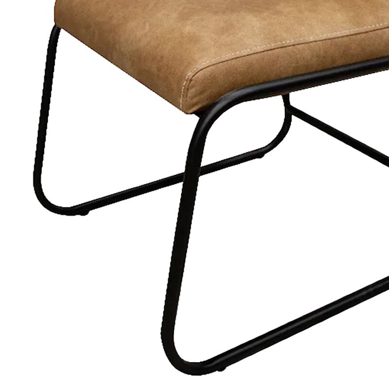 Jenny Dining Side Chair Set of 2, Brown Faux Leather, Black Iron Frame