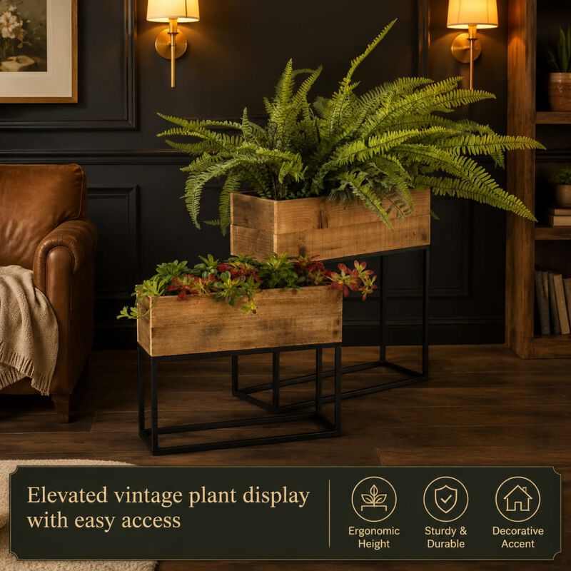 WOW PIONEER Set of 2 Nesting Decorative Planter Boxes with Stands for Indoor Outdoor Greenery, Succulents, Flowers and Botanicals image number 4