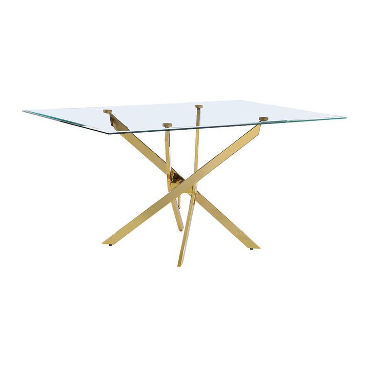 Best Quality Furniture Rectangular Glass top dining table with gold chrome base