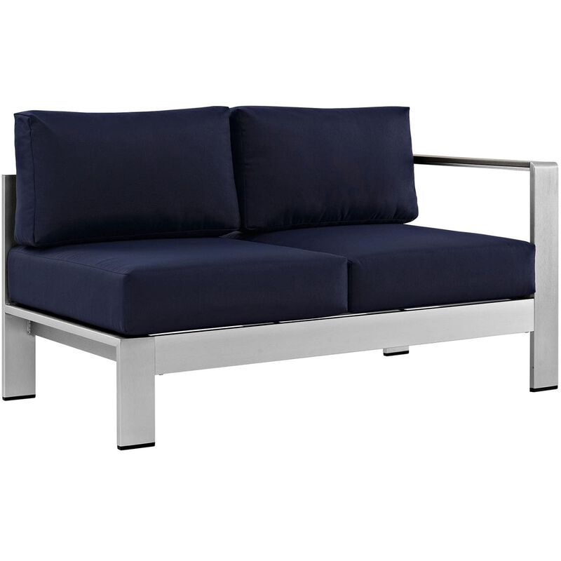 Modway Shore 7-Piece Aluminum Outdoor Patio Sectional Sofa Set in Silver Navy