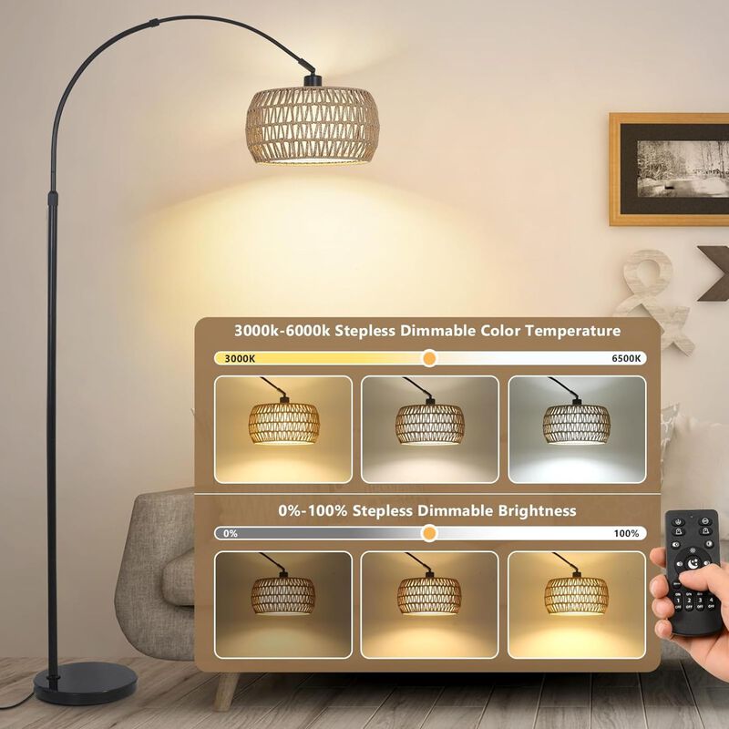 ELEMENT ACE Arc Floor Lamp with Stepless Dimmable Lighting, Multiple Control Options, Adjustable Height, Stable Anti-Tip Base for Living Room Bedroom Reading Use image number 8