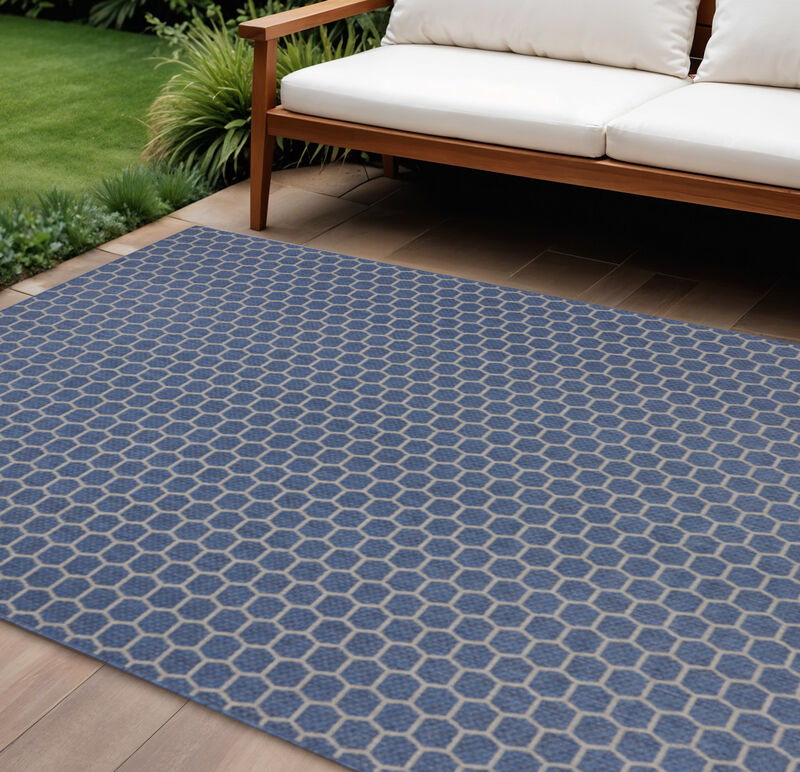 HomeRoots 9' X 12' Blue And Beige Geometric Indoor Outdoor Area Rug image number 1