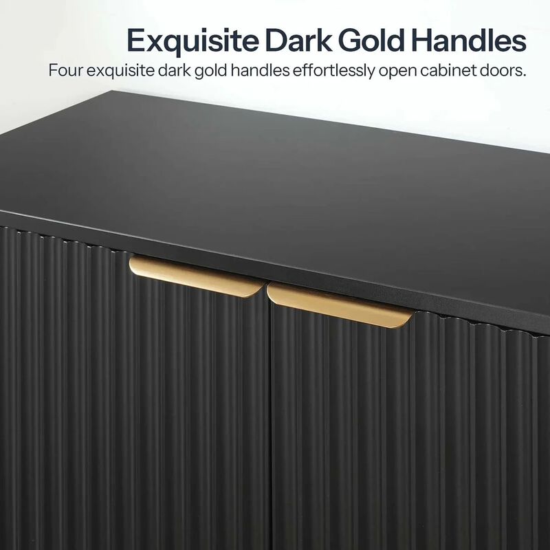 Modern Sideboard Cabinet with Wave Pattern and Adjustable Storage Shelving-Black image number 4