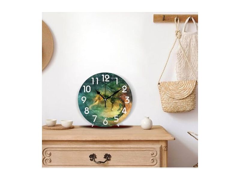 Pretty Fairy Sky Flying Green Dragon Wall Clock 10 Inch Silent Non Ticking image number 3