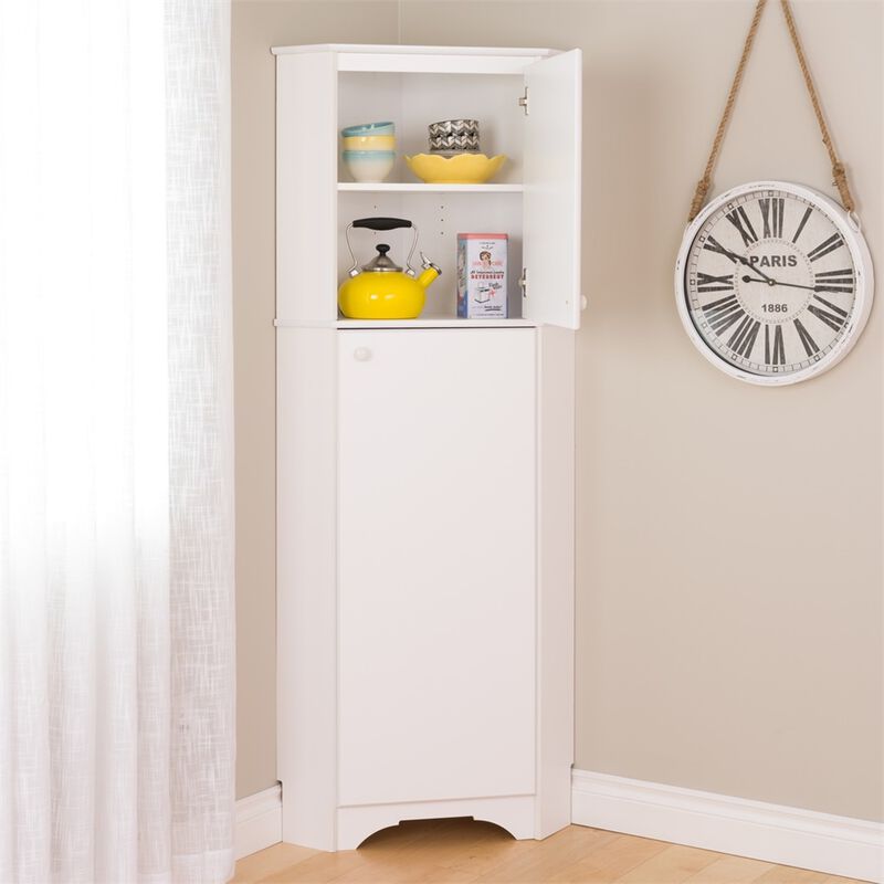 Prepac Elite Tall 2-Door Corner Storage Cabinet, White