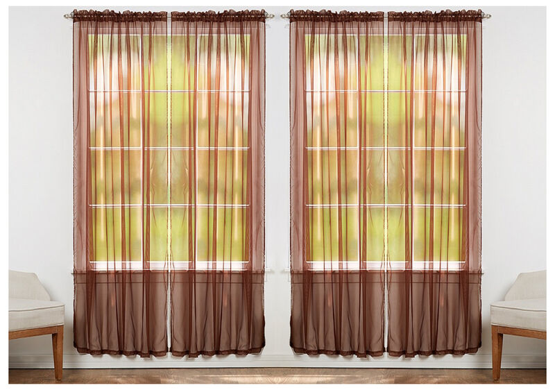 J&V TEXTILES Solid Sheer Window Curtain Panels- Set of 4 image number 0