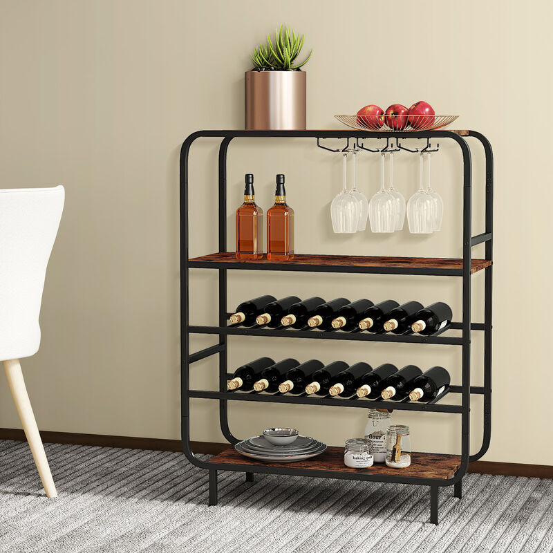 16 Bottle Wine Rack with 5-Tier Wine Shelf and Glass Holders for Kitchen Bar