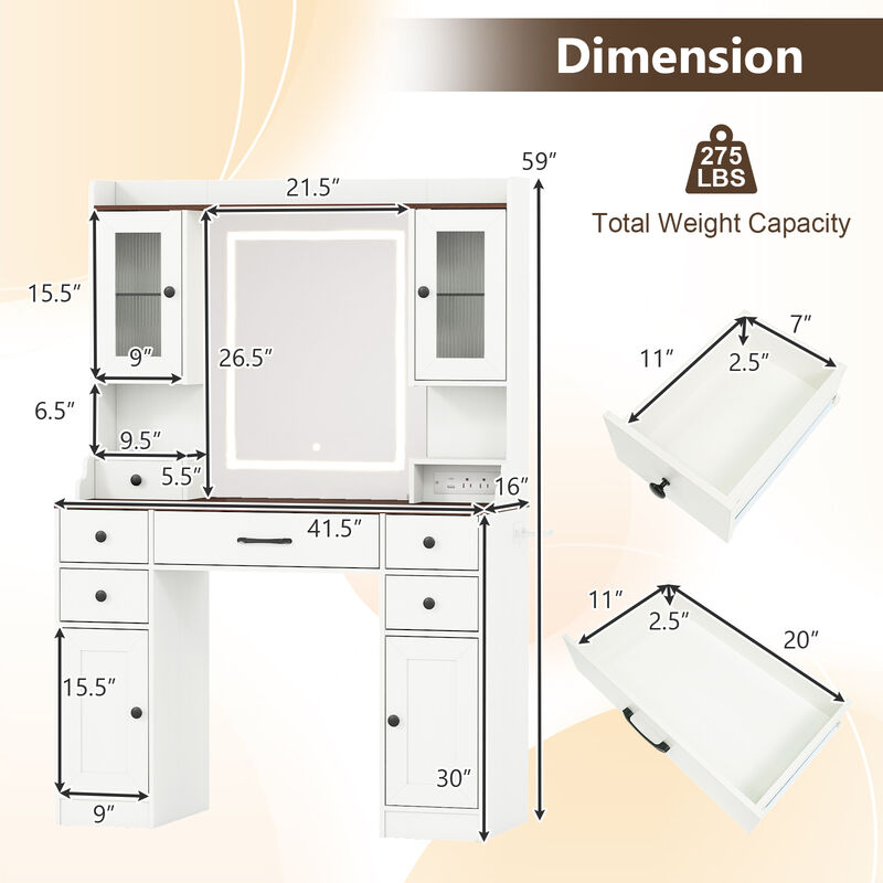 Vanity Dressing Table with Power Outlets and 3 Color Lighting Modes image number 2