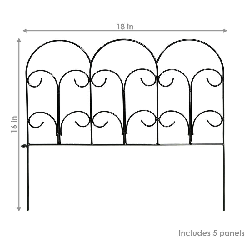 Sunnydaze 5-Piece Victorian Iron Garden Border Fencing - 7.5 ft - Black