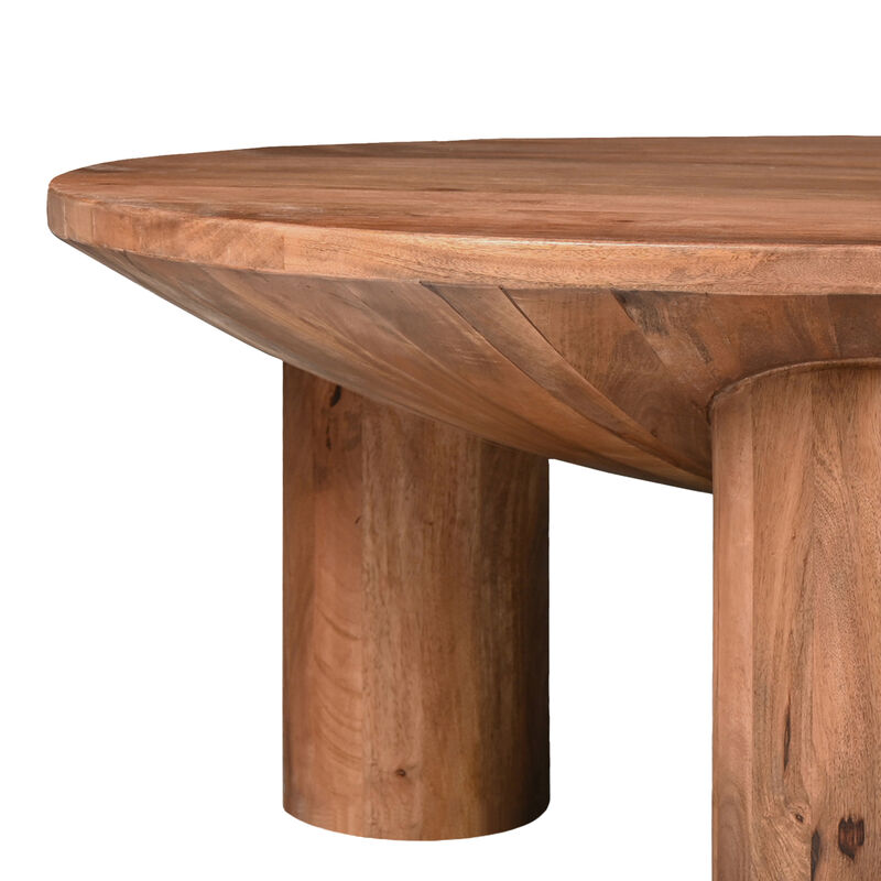 Meridian Coffee Table, 38 Inch Round Top, 3 Column Pillar Legs, Natural Brown Mango Wood image number 2