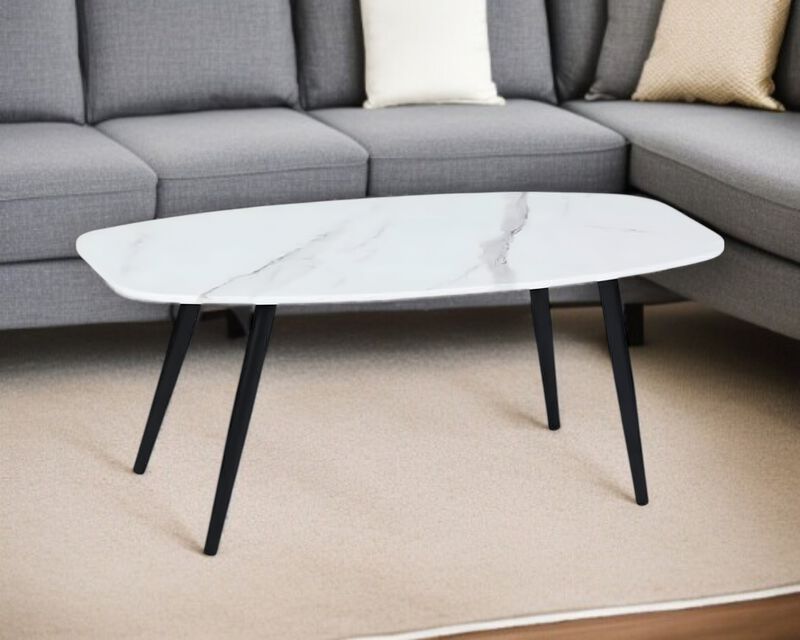 HomeRoots 43" White and Black Faux Marble And Steel Coffee Table