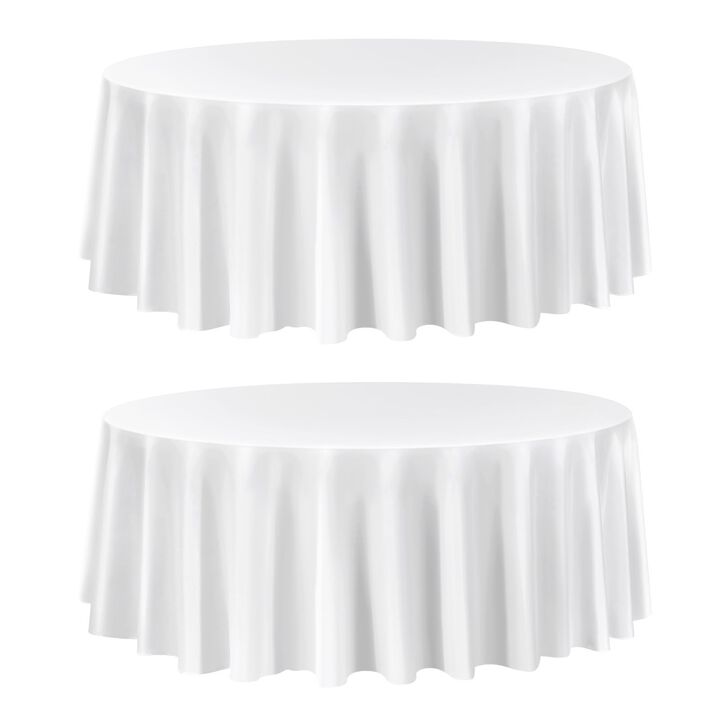 Machine Washable Round Tablecloths, 2 Pack Polyester Covers for Party, Banquet, and Dining Tables-White