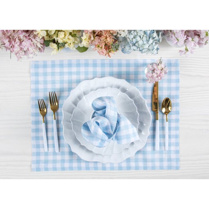 Solino Home 100% Pure Linen Placemats 14 x 19 Inch Set of 4 - Gingham Check