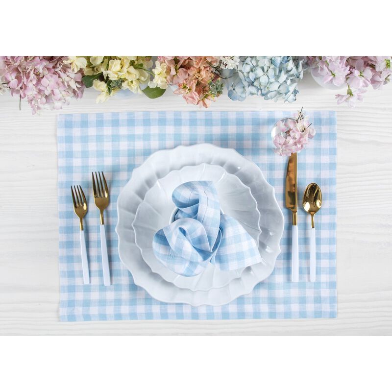 Solino Home 100% Pure Linen Placemats 14 x 19 Inch Set of 4 - Gingham Check