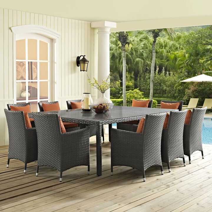 Modway Sojourn Wicker Rattan Outdoor Patio 90" Rectangle Dining Table in Chocolate