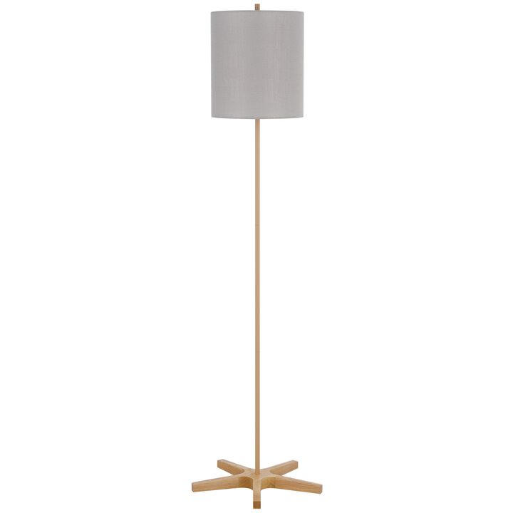 Plue 62 Inch Floor Lamp, Brown Pole w Star Wood Base, White Shade - Benzara