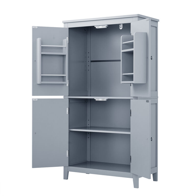 Whisen Elegant Bathroom Floor Storage Cabinet, Freestanding Cabinet with 4 Doors and Adjustable Shelf