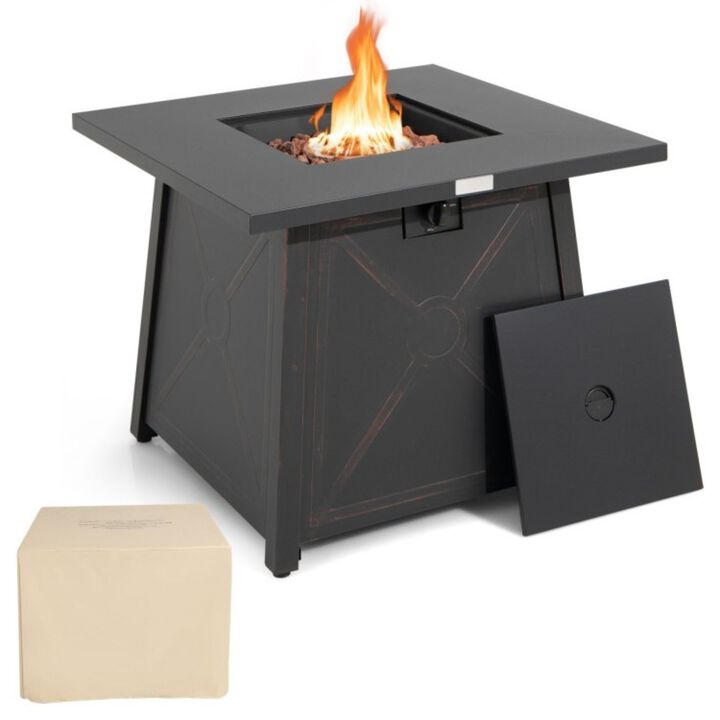QuikFurn 50,000 BTU Black Steel Square Portable LP Gas Propane Fire Pit Table