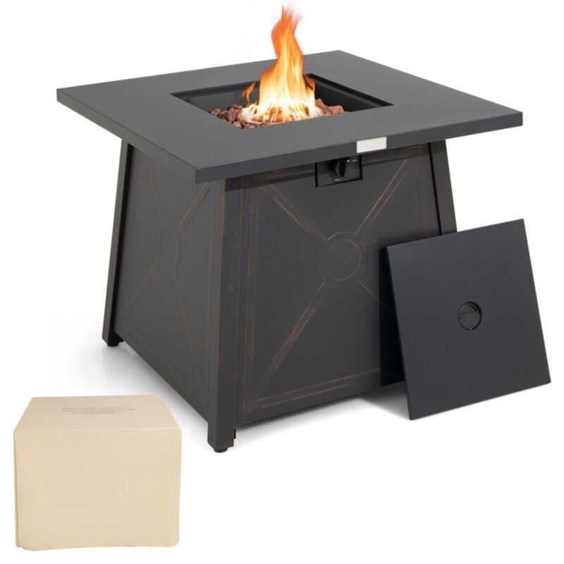 QuikFurn 50,000 BTU Black Steel Square Portable LP Gas Propane Fire Pit Table image number 1