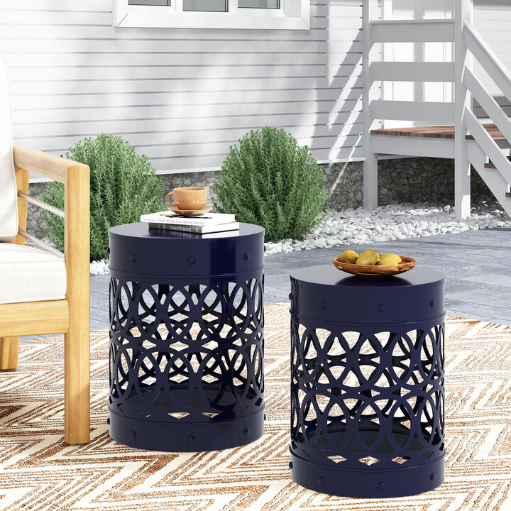 Merax Set of 2 Nesting Cylindrical Side Tables with Iron Cutout Frame