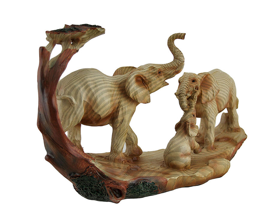 Elephant Family Safari Carved Wood Look Decorative Statue