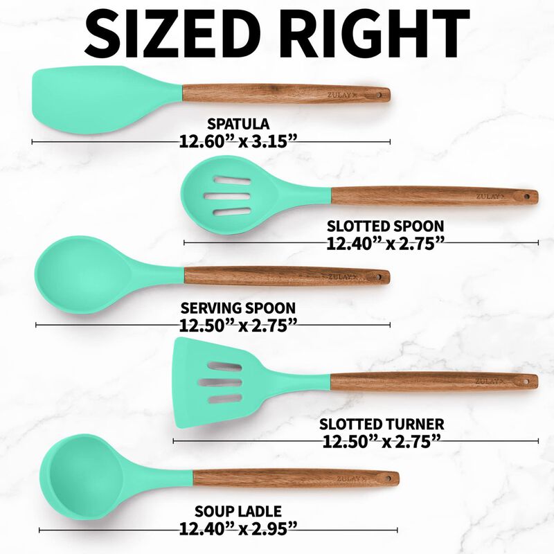 Non-Stick Silicone Cooking Utensils Set with Authentic Acacia Wood Handles - 5 Piece Silicone Utensil Set