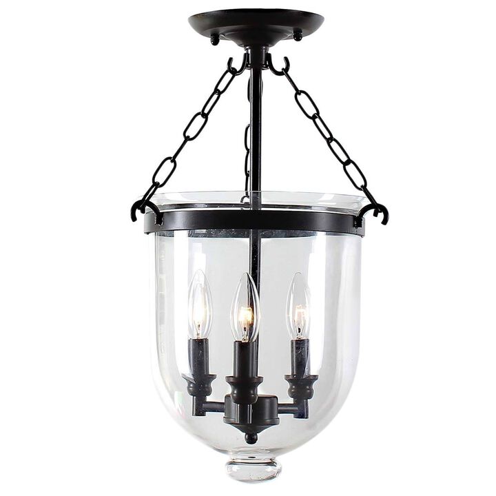 Perla 3-light Antique Copper Glass Lantern Flush Mount Chandelier