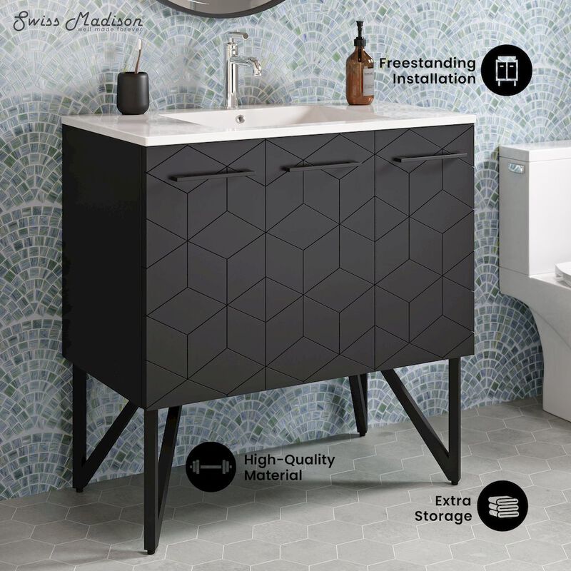 Annecy 36" Freestanding Bathroom Vanity in Phantom Black with Sink Top image number 1