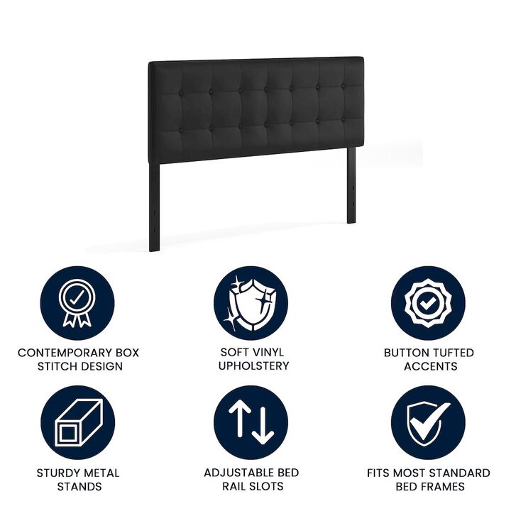Flash Furniture Tufted Upholstered Queen Size Headboard in Black Vinyl