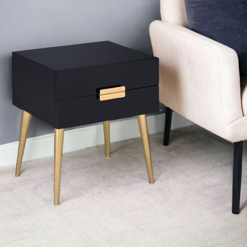 Contemporary Wood and Iron Side Table &ndash; End Table with 2 Spacious Drawers