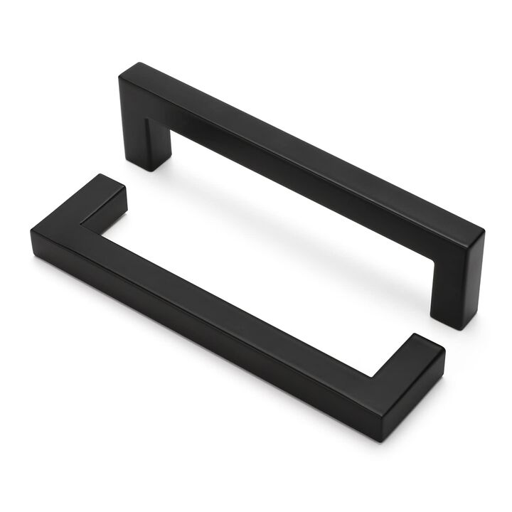 Matte Black Kitchen Pulls Bathroom Cabinet Drawer Closet Flat Square Bar Pulls, LSJ12BK128,5 inch Black Pulls 45 Pack, Modern Go