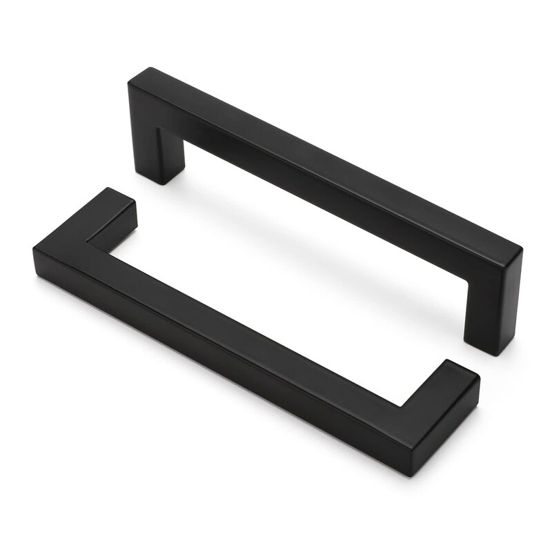 Matte Black Kitchen Pulls Bathroom Cabinet Drawer Closet Flat Square Bar Pulls, LSJ12BK128,5 inch Black Pulls 45 Pack, Modern Go