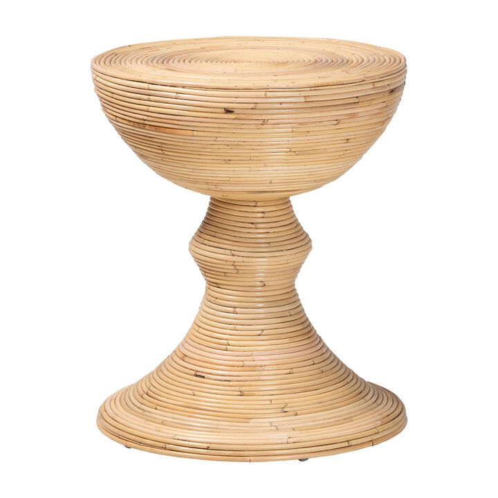 bali & pari Brookwood Natural Rattan End Table : Handcrafted Wicker Sculptural Accent Table with Pedestal Base for Living Room or Sun Room