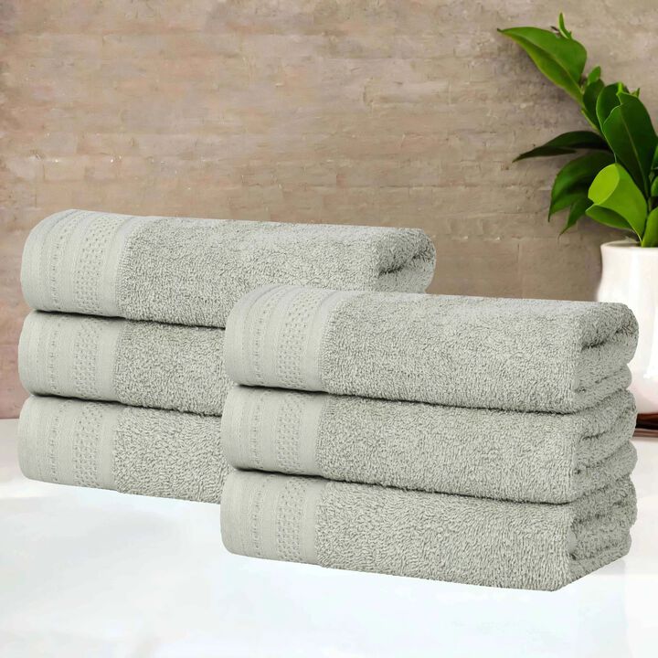 Set of 6 Cotton Waffle Border Hand Towels, Soft Absorbent Quick Dry Towels for Bathroom