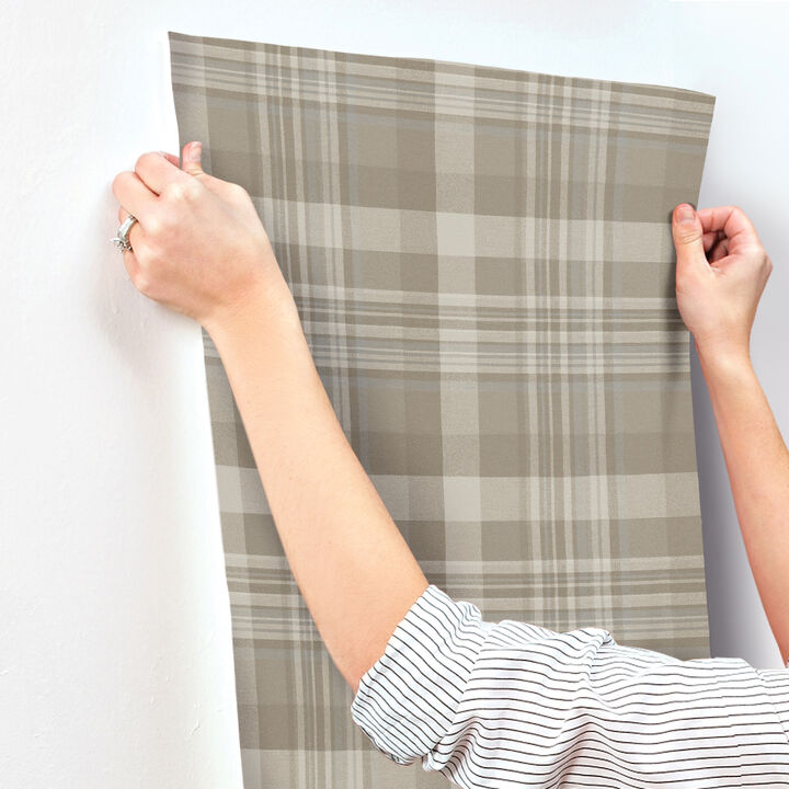 Dutton Plaid Light Brown Flannel Wallpaper