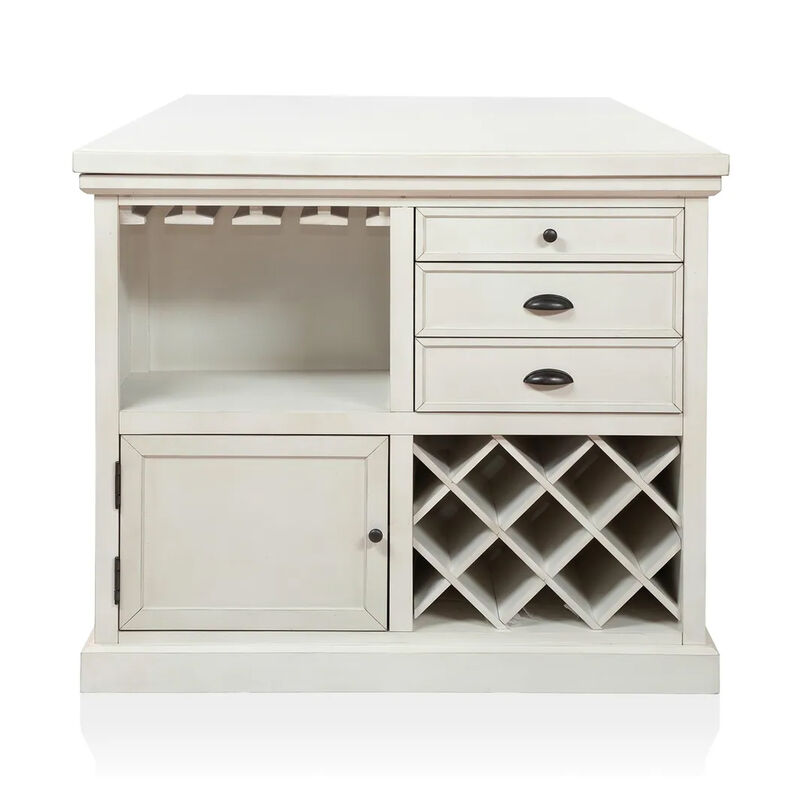 Tino 5pc Counter Height Table and Chair Set, Antique White Solid Wood - Benzara