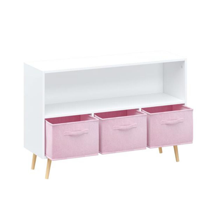Kids Bookcase with Collapsible Fabric Drawers and Toy Storage Organizer
