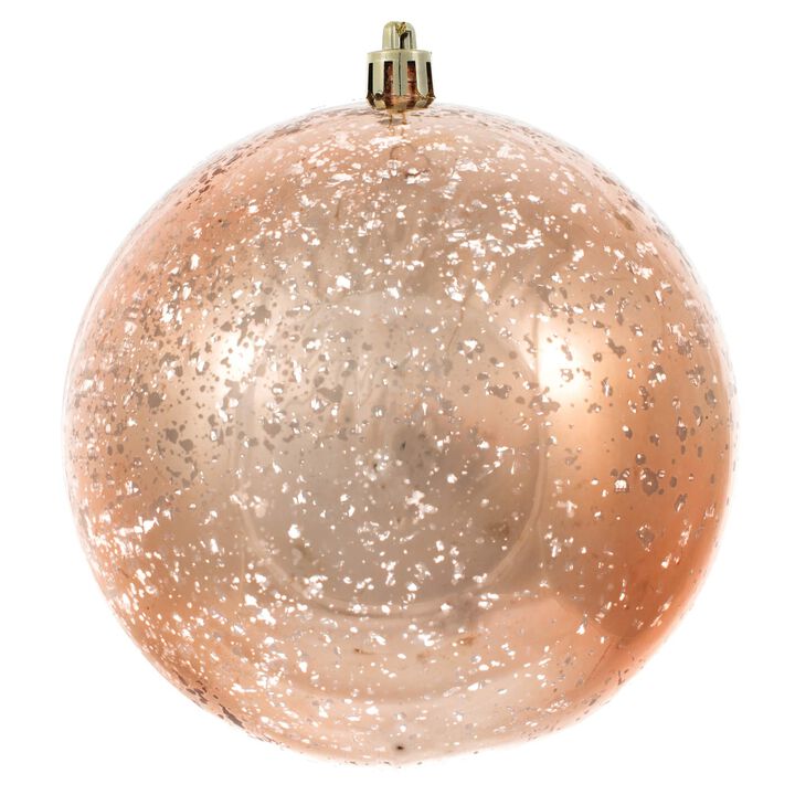 Vickerman 6" Christmas Ornament Ball, Rose Gold Shiny Mercury Finish, Shatterproof Plastic, Holiday Christmas Tree Decoration, 4 Pack