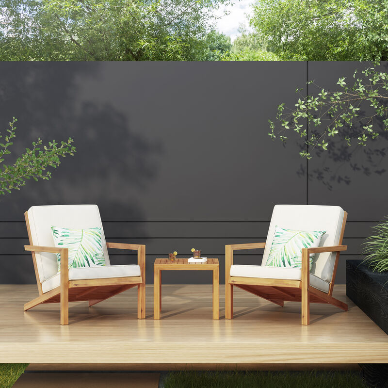 Merax 3 PCS Wood Frame Patio Chairs Table Conversation Set image number 1