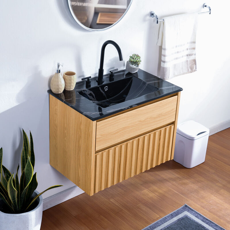 Sherwin 30" Slat Modern Coastal 2-Drawer Wall Mounted Bath Vanity Cabinet Only (Sink Basin Not Included) image number 8