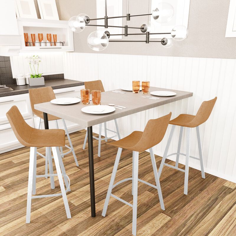 LeisureMod Elland 41" Upholstered Leather Bar Stool with Iron Legs - Modern White Base and Footrest Counter Height Stool for Kitchen, Bar, and Pub