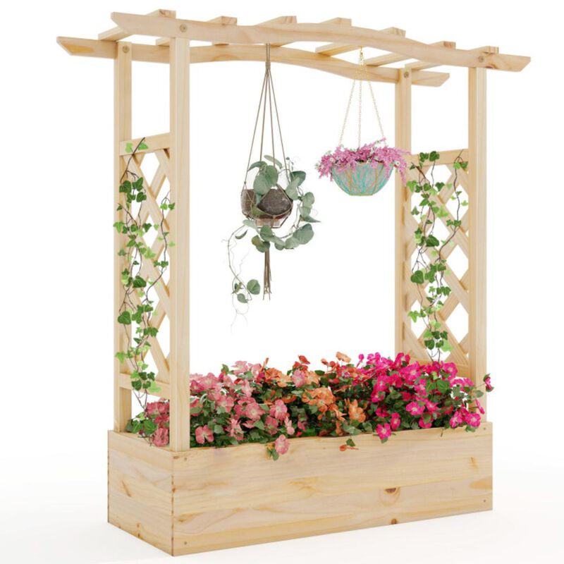 Hivvago Wooden Raised Garden Bed Planter Box with Trellis and Hanging Roof