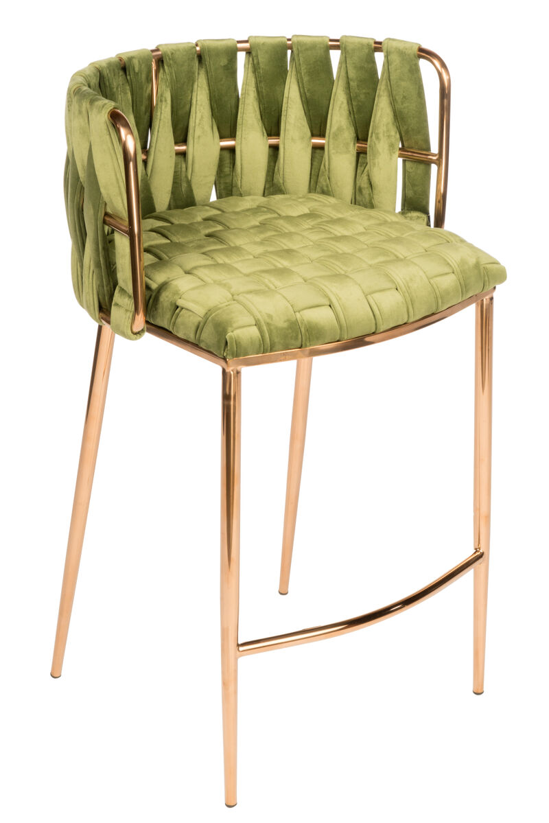 HomeRoots 27" Green and Gold Velvet and Steel Low Back Counter Height Bar Chair image number 0
