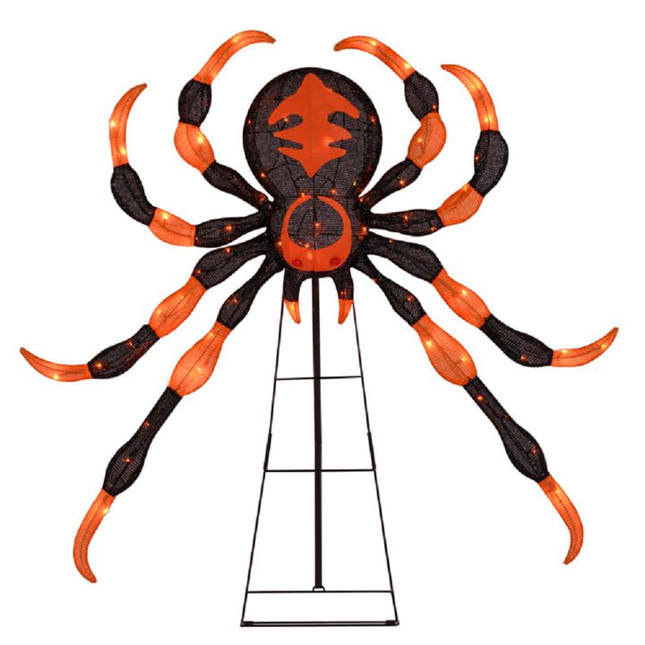 Halloween Spider Decoration 52 Inch with 16 Warm White Flickering LEDs-Orange