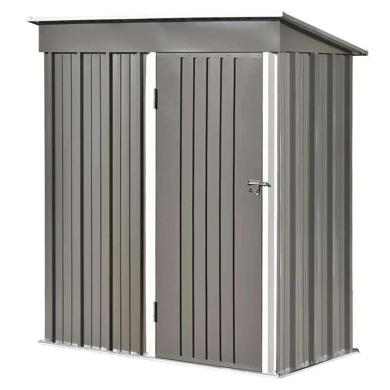 Patio 5ft Wx3ft. L Garden Shed, Metal Lean-to Storage Shed with Lockable Door, Tool Cabinet for Backyard, Lawn, Garden, Gray