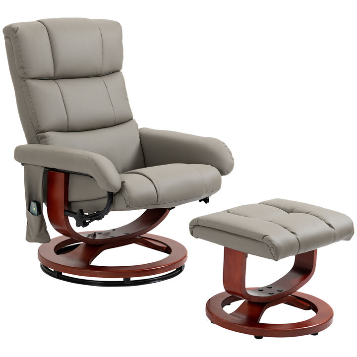HOMCOM Massage Recliner Chair with Ottoman, Swivel Recliner and Footrest, Faux Leather Reclining Chair with Remote Control and Side Pocket