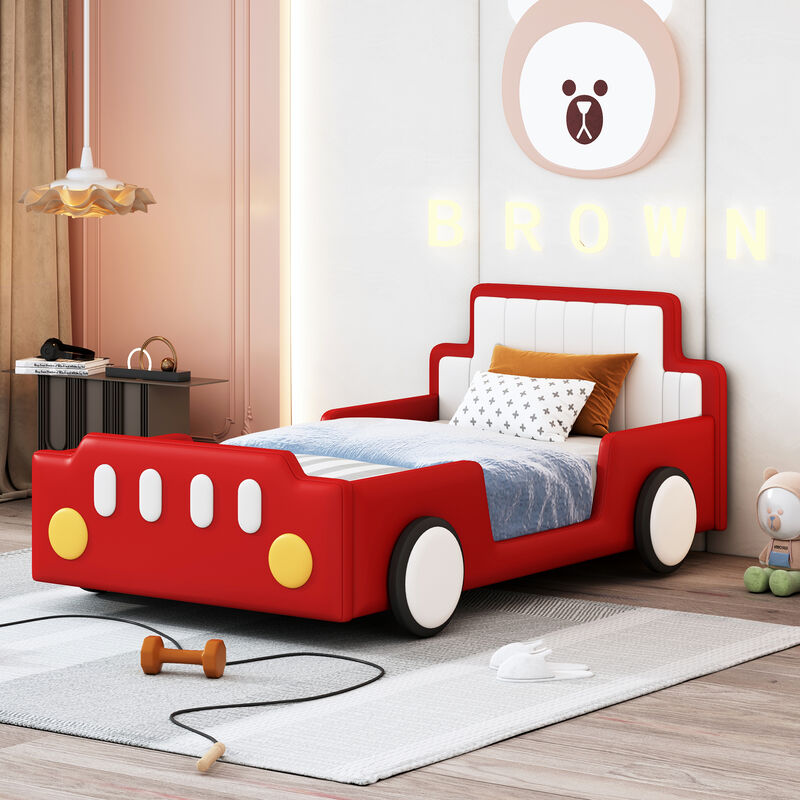 Merax Race Car-Shaped Platform Bed with Wheels image number 2