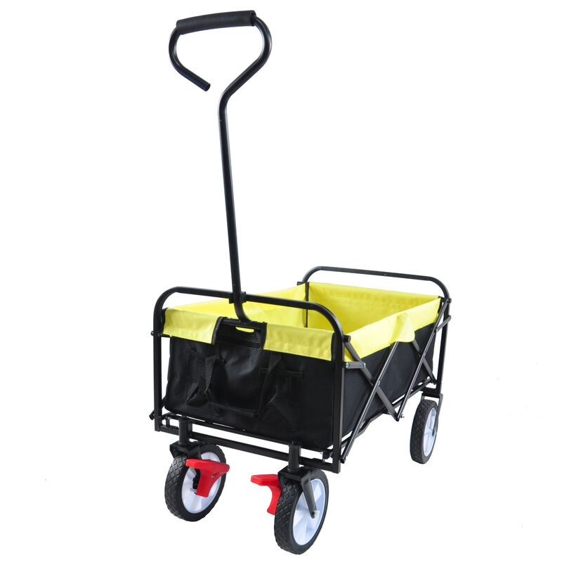 Folding Wagon Garden Shopping Beach Cart (black+yellow)