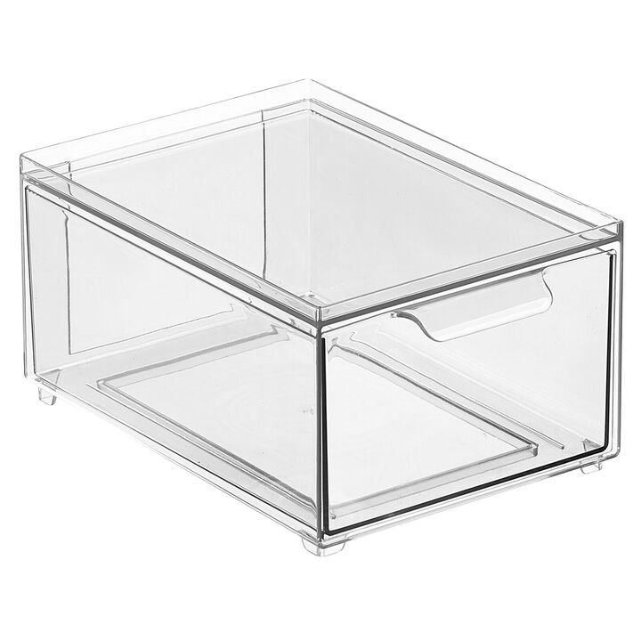 mDesign Stacking Plastic Storage Kitchen Pantry Bin with Pull-Out Drawer - Clear