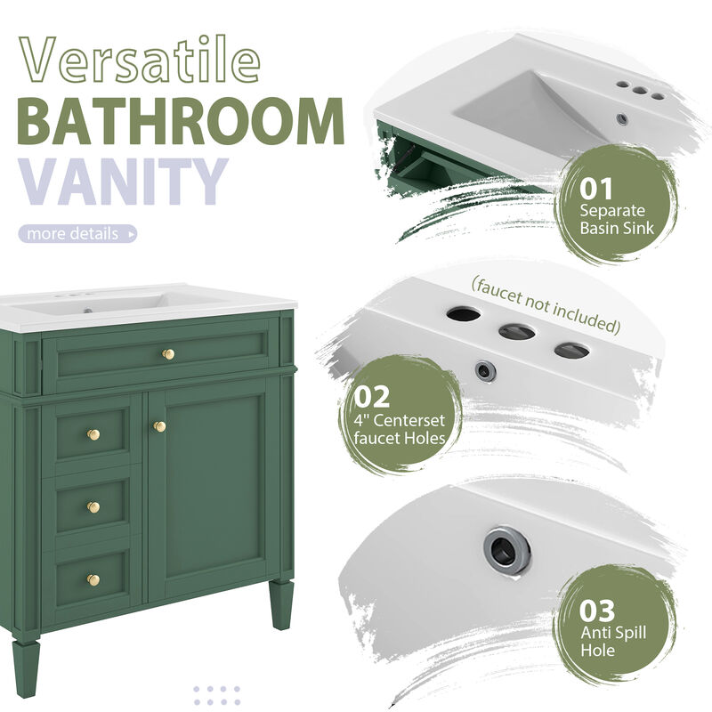 Merax Bathroom Vanity Set with Mirror Cabinet, Ceramic 3-Hole Basin, Soft-Close Storage image number 5